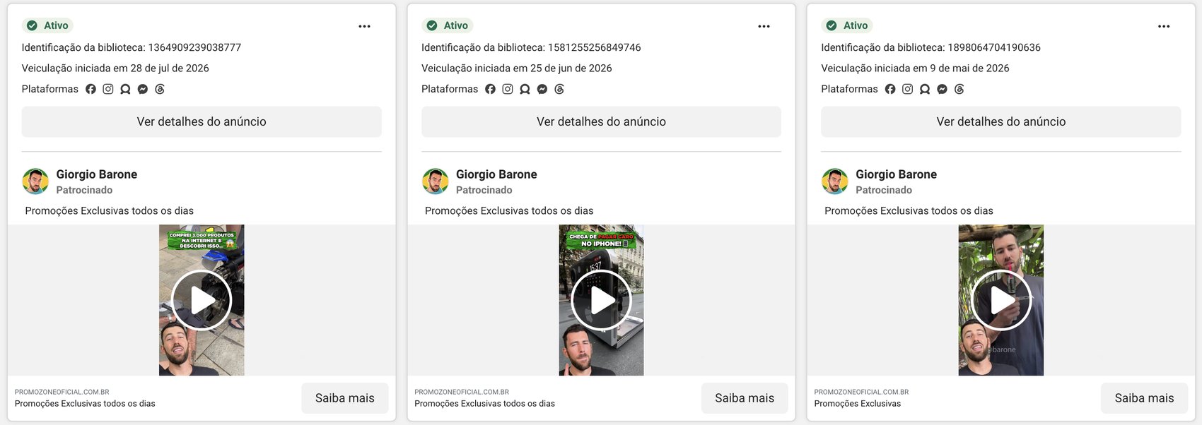 Três anúncios PromoZone lado a lado