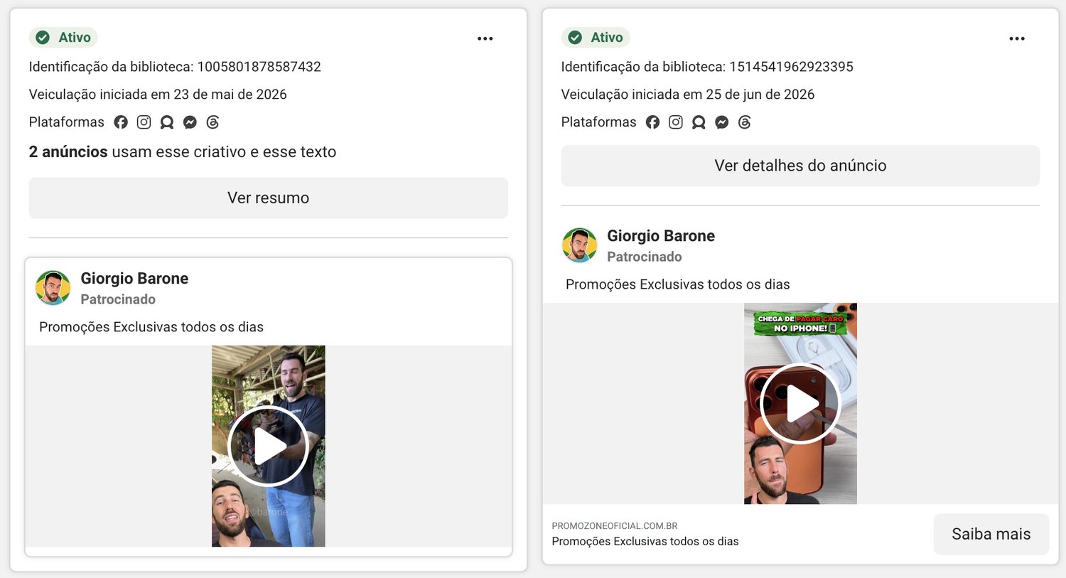 Dois anúncios PromoZone — sítio e iPhone